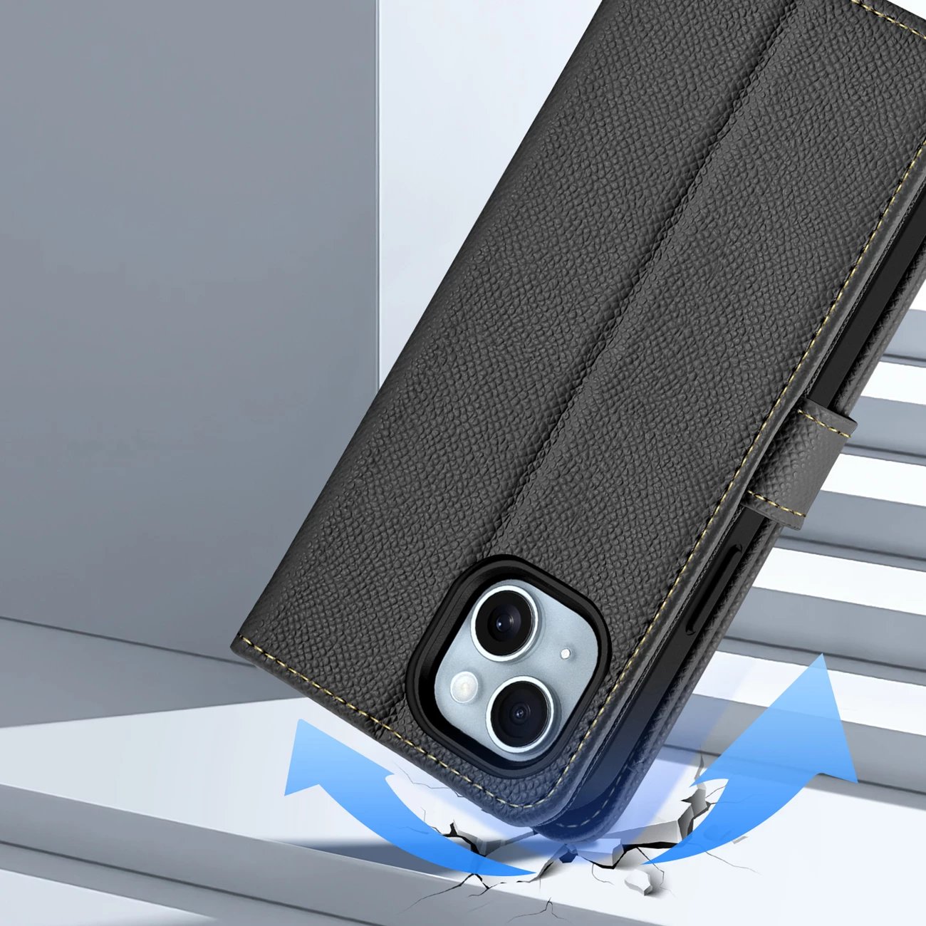 Mbështjellës Dux Ducis Lawa për iPhone 15, lëkurë, me portofol magnetik, e zezë