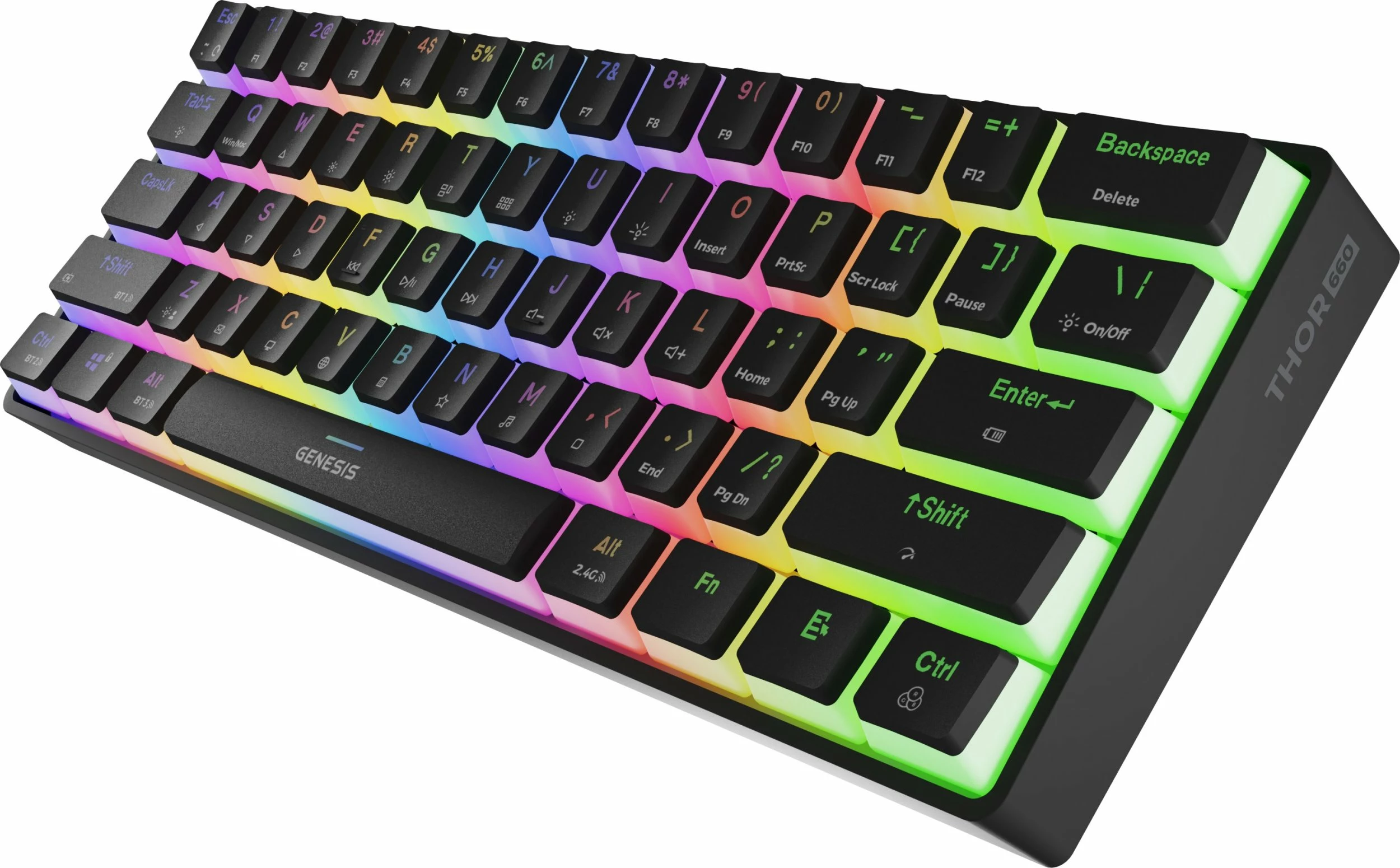 Tastierë mekanike gaming GENESIS Thor 660 G2 (NKG-1916), 60%, Gateron Red, RGB, wireless/wired, US layout, e zezë