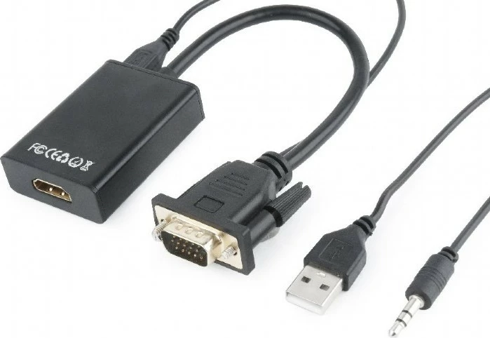 Adapter VGA në HDMI Gembird A-VGA-HDMI-01, 15 cm, i zi