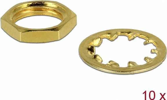 Set arrë dhe unazë bllokuese DeLOCK 89483, për SMA/RP-SMA panel jack, 10 copë, bronz