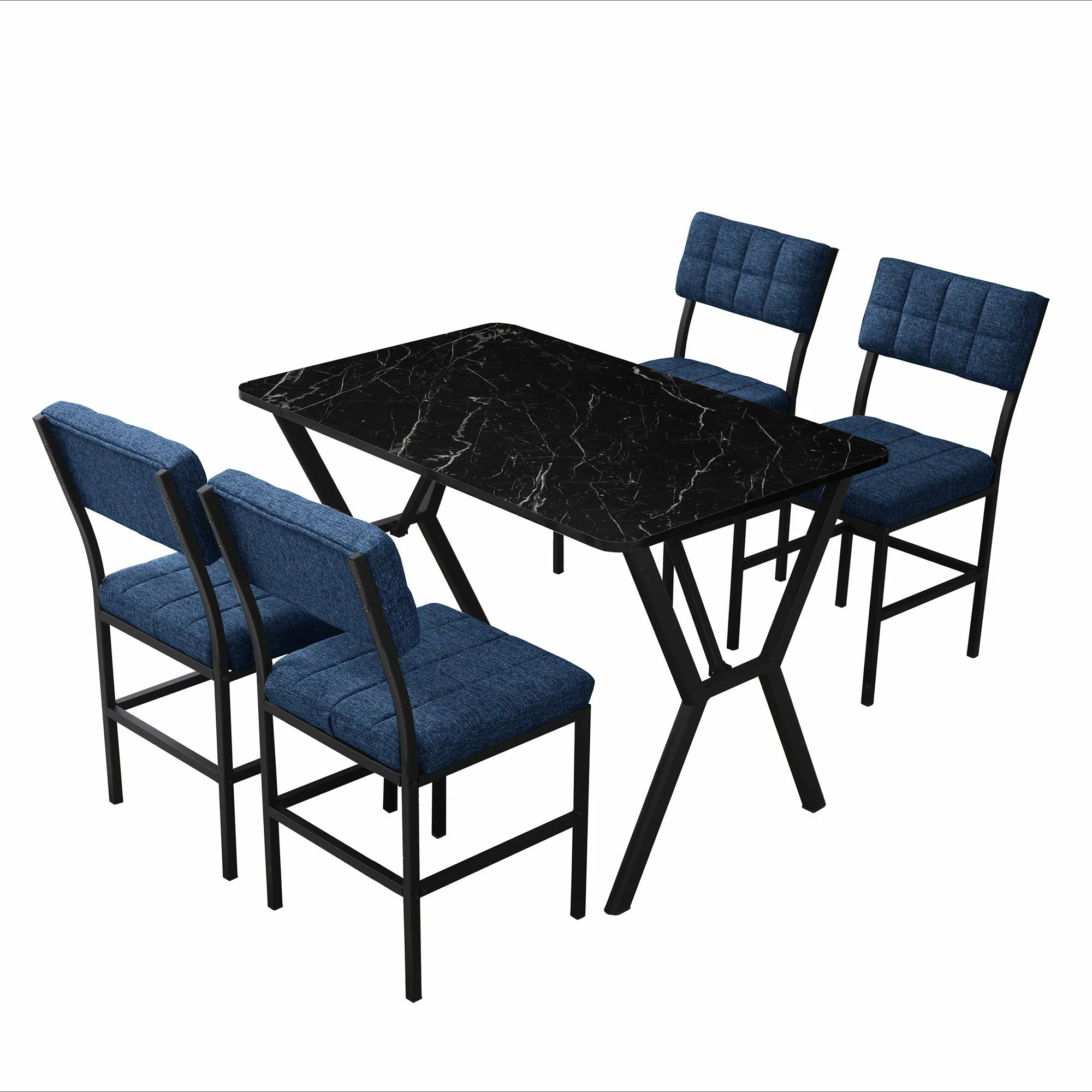 Set tavoline me karrige për ngrënie, zgjatues, 5 pjesë, Skye Decor, Dubai, blu e errët, e zezë