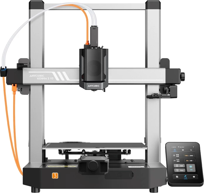 Printer 3D Anycubic Kobra 3 V2, FDM, 255x255x260 mm, 600 mm/s, Ekran me prekje, Kamera, Gri