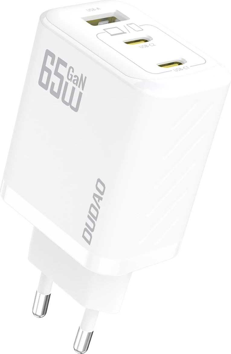 Karikues muri Dudao A29, 65W, GaN, 2x USB-C + 1x USB-A, i bardhë