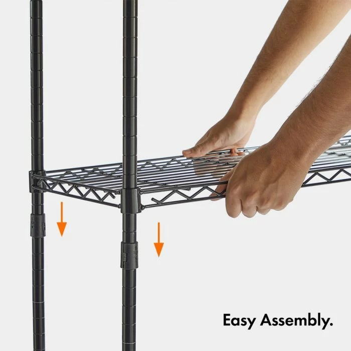 Raft metalik me tela VONHAUS 3500254, 4-katësh, 100 kg/raft, lartësi e rregullueshme, këmbë të rregullueshme, i zi