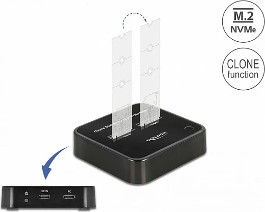 Docking station DeLOCK për 2x M.2 NVMe SSD me klonim, USB-C 10 Gbit/s, e zezë