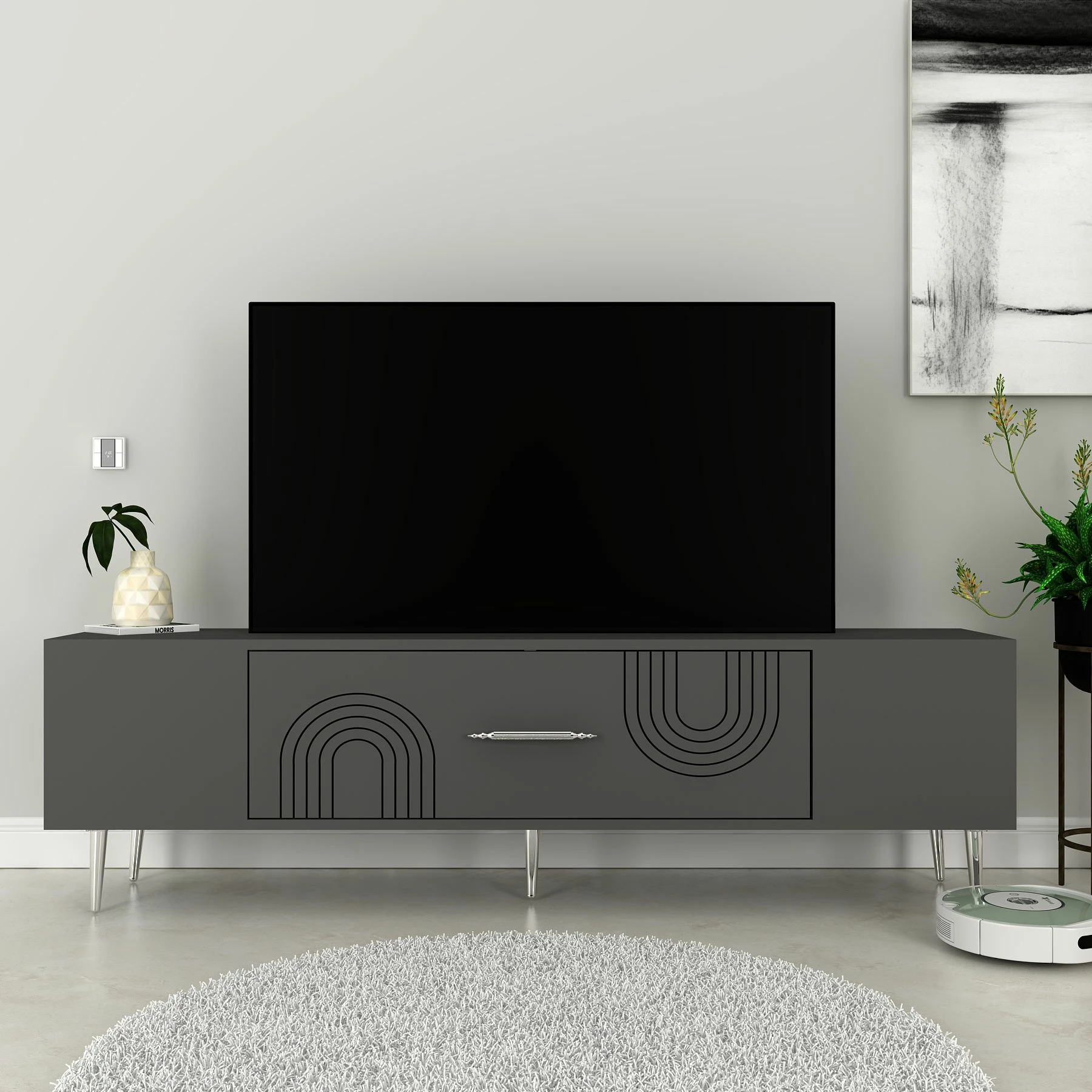 Komodë për TV, Skye Decor, Dekol2, antracit, argjend