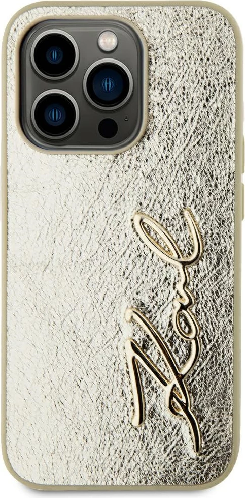 Mbështjellës Karl Lagerfeld Wrinkled Metal Signature për iPhone 15 Pro Max, Gold