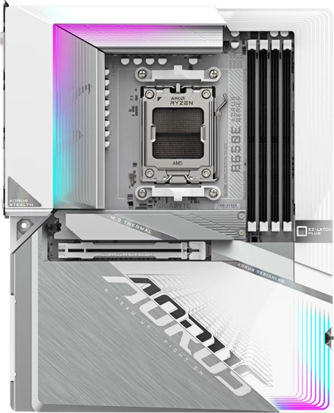 Pllakë amë GIGABYTE B650E AORUS STEALTH ICE, AM5, ATX, DDR5, Wi‑Fi 7, 2.5GbE, e bardhë