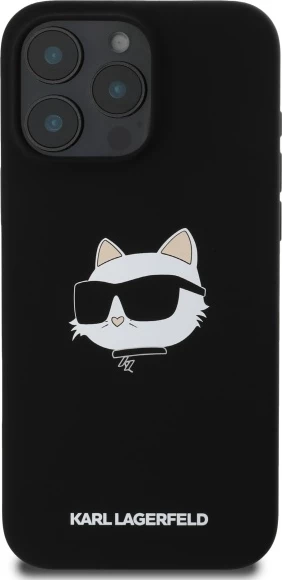 Mbështjellës, Karl Lagerfeld, Silicone Choupette Head Print MagSafe, për iPhone 16 Pro 6.3", silikon hardcase me unazë MagSafe, i zi