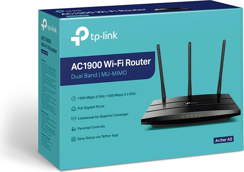 Kasë TP-Link Archer A8, wireless, Dual-band, Gigabit Ethernet, e zezë