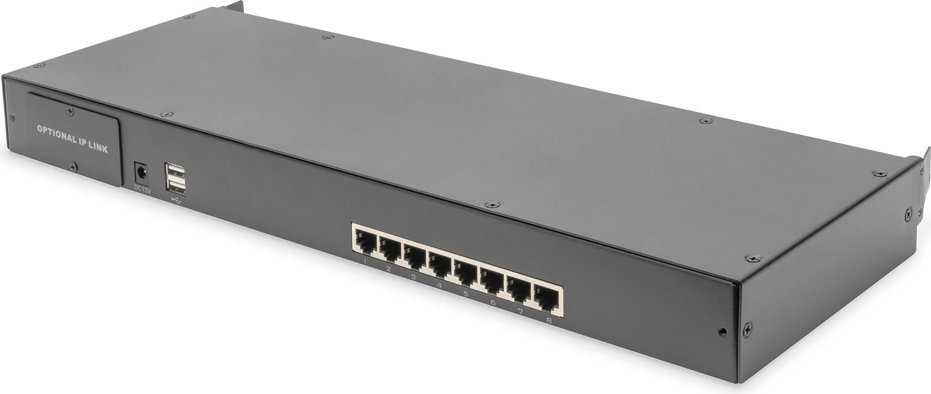 Konsolë KVM Digitus 19" LCD, 8-port CAT5, QWERTY, e zezë