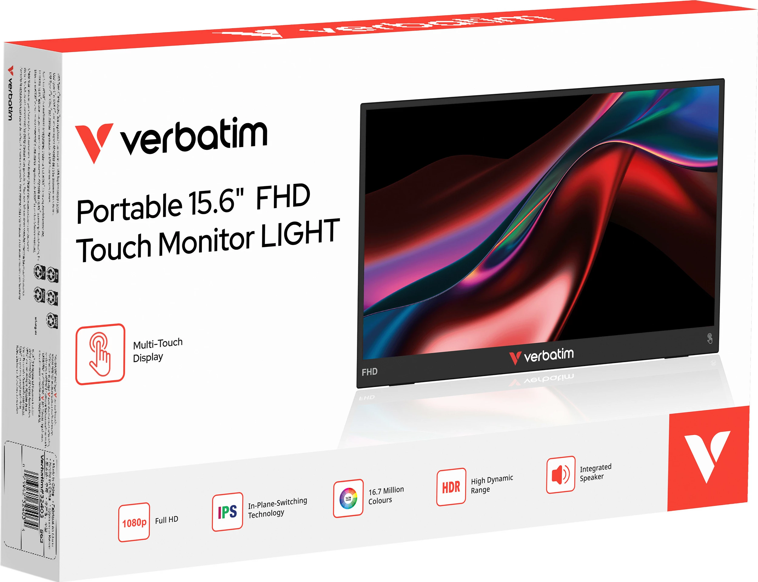 Monitor portativ Verbatim LIGHT 15.6" FHD Touch, USB-C/HDMI, HDR, i zi