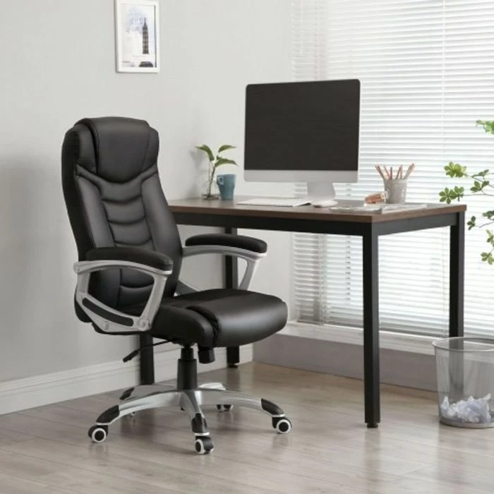 Karrige zyre SONGMICS OBG21BV1, PU, mbajtje 150 kg, rregullim lartësie 47–56.5 cm, bazë 70 cm, e zezë, set me aksesorë