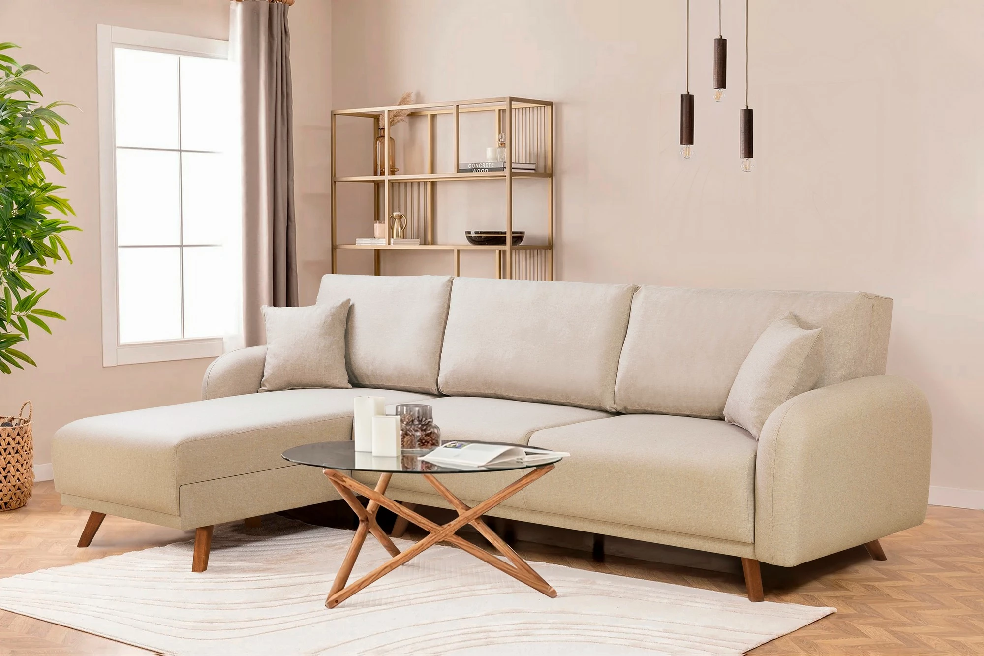Kënd-sofë krevati Hera 2, ngjyrë krem, Atelier del Sofa