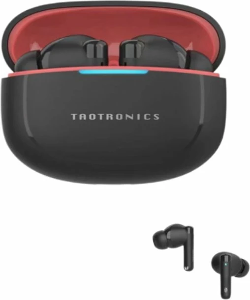 Kufje TaoTronics TT-BH1120 TWS Bluetooth 5.3, 10 mm, IPX5, 30 orë me kuti karikimi, e zezë/kuqe