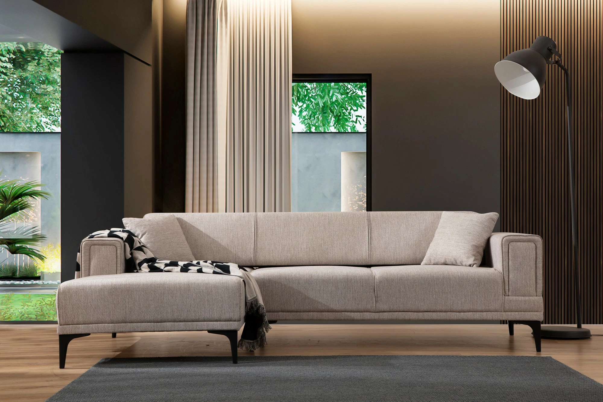 Kënd-sofë shtrat Atelier del Sofa, Horizon majtas, ngjyrë kafe e çelët