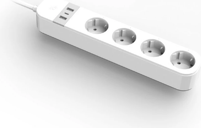 Zgjatues rryme smart Gembird TSL-PS-S4U-01-W, 4x prizë Schuko, 2x USB-A + 1x USB-C, kabllo 1.5 m, i bardhë