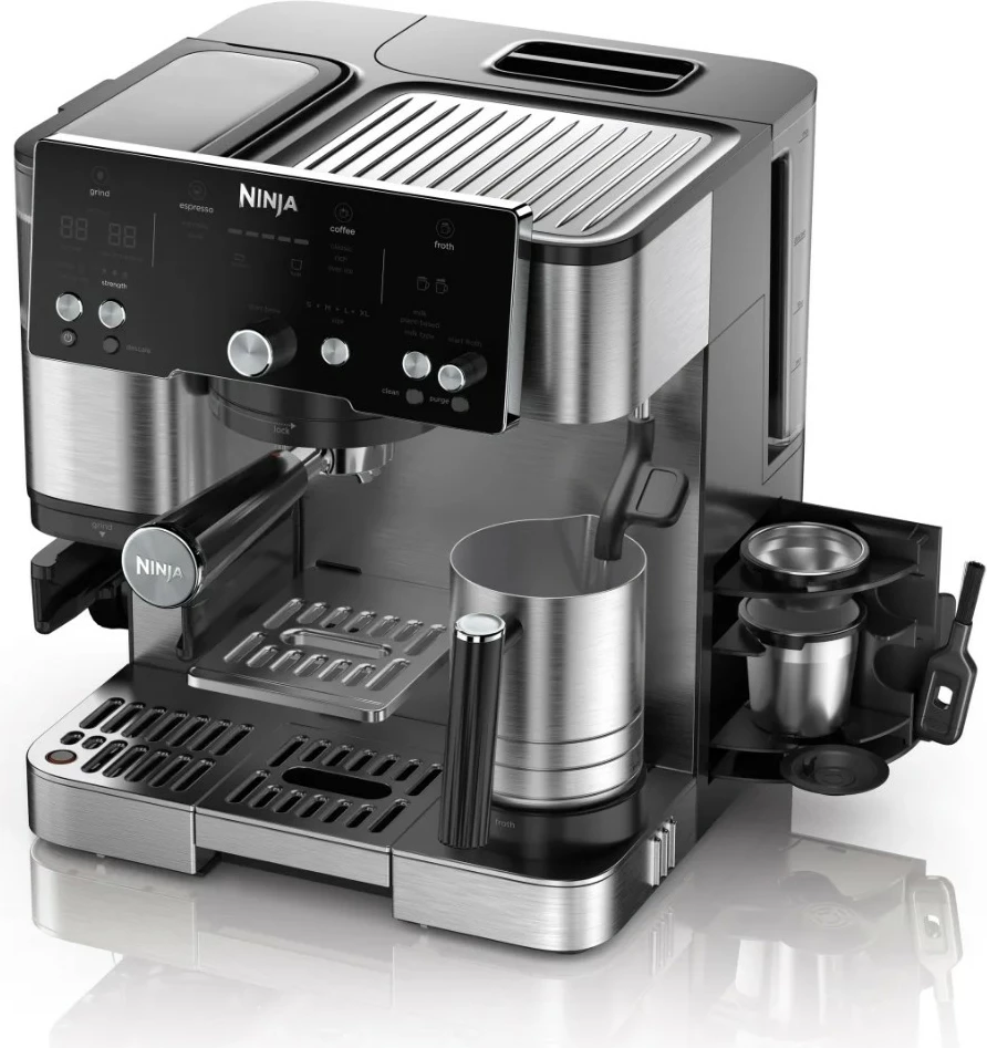 Aparat espresso Ninja ES501EU, 2 L, Kafe kokrra, Mulli i integruar, 1650 W, Ngjyrë zezë, Inoks