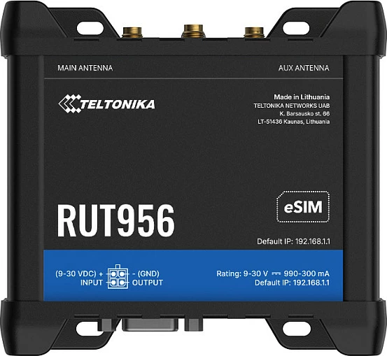Router industrial 4G Teltonika RUT956, Fast Ethernet, Wi‑Fi, GNSS, eSIM, i zi