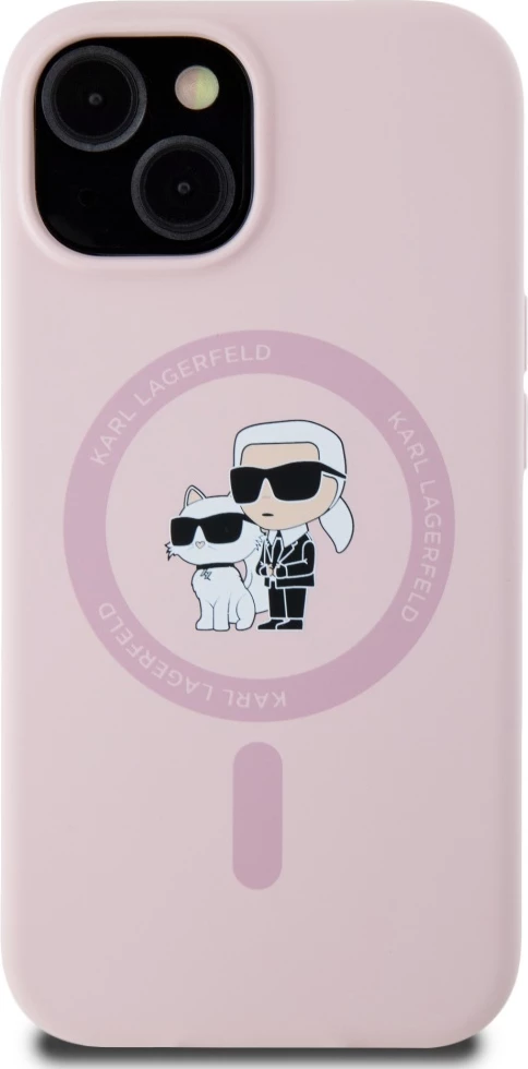 Mbështjellës Karl Lagerfeld Silicone Karl&Choupette MagSafe për iPhone 15, Rozë