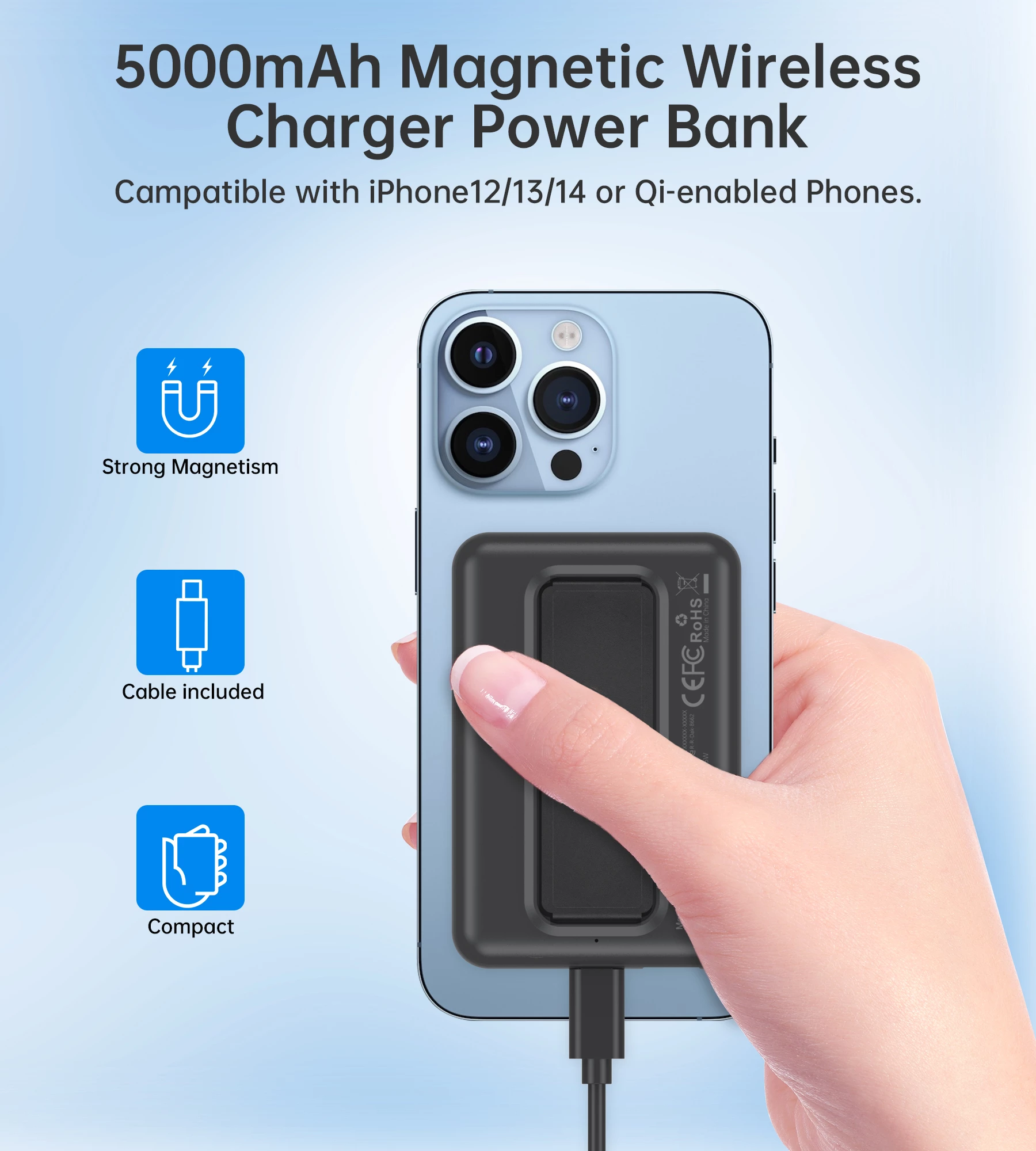 Powerbank Choetech B662, 5000mAh, MagSafe wireless, USB-C/USB-A, e zezë
