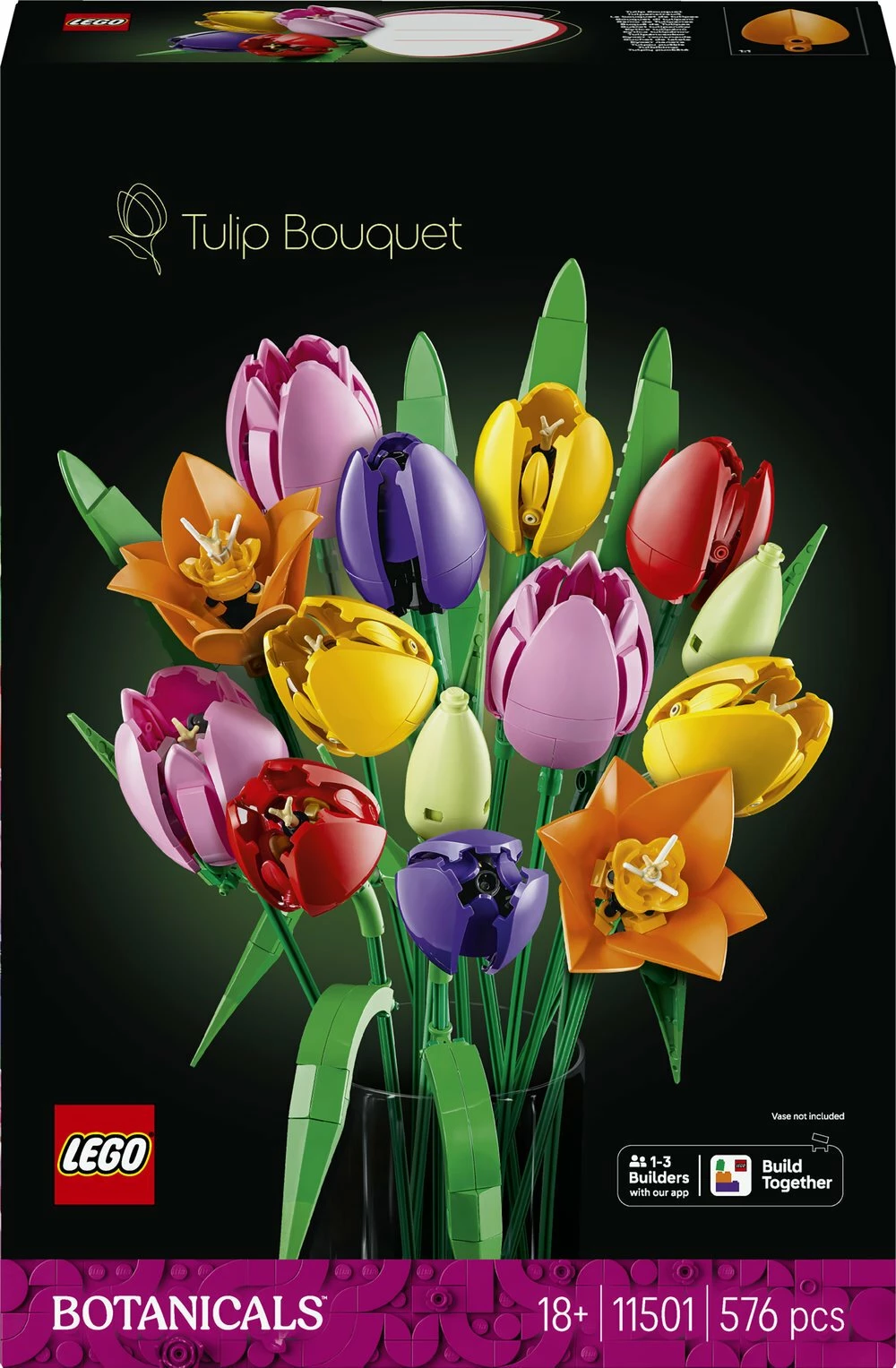 Set ndërtimi LEGO Botanicals Tulip Bouquet 11501, 576 pjesë, 18+, shumëngjyrësh