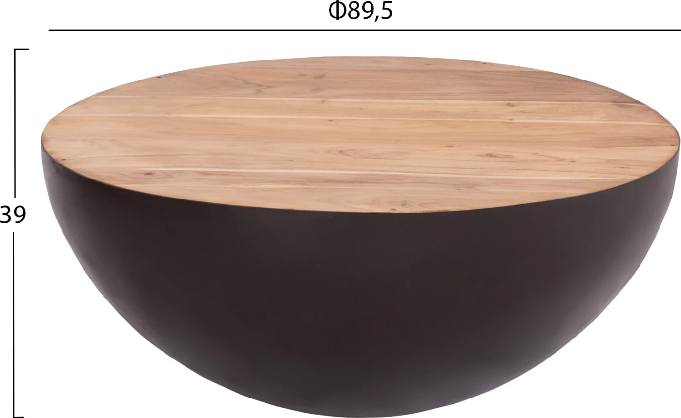 Tavolinë kafeje rrethore dekorative, FH8717.22, ngjyrë ndryshku me sipërfaqe druri akacie, Φ89.5x39H cm.