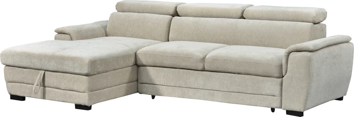 Këndare Dreamora me hapësirë për depo, kënd i djathtë, stof bezhë, 270x167x82cm