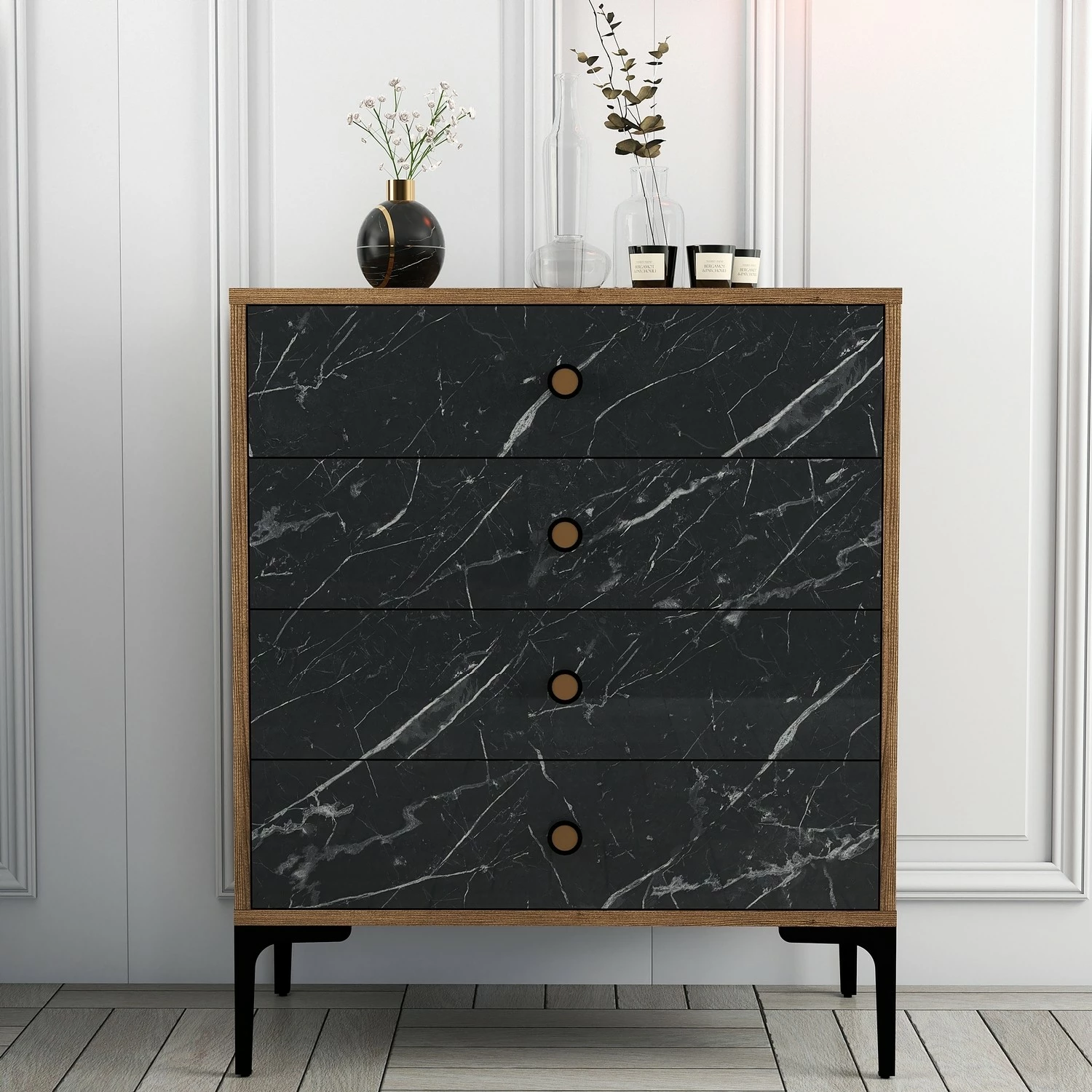 Komodë Hanah Home, Lizbon 541, ngjyrë arre, e zezë