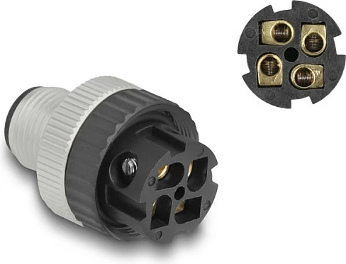 Konektor M12 DeLOCK A-coded 4-pin mashkull, cross-connector, lidhje me vida, IP67, zi/argjend