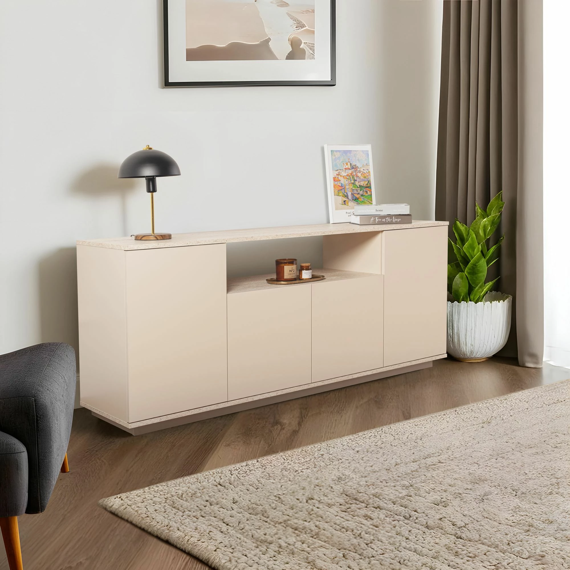 Konsol Skye Decor, Arista - ngjyrë mink, travertin