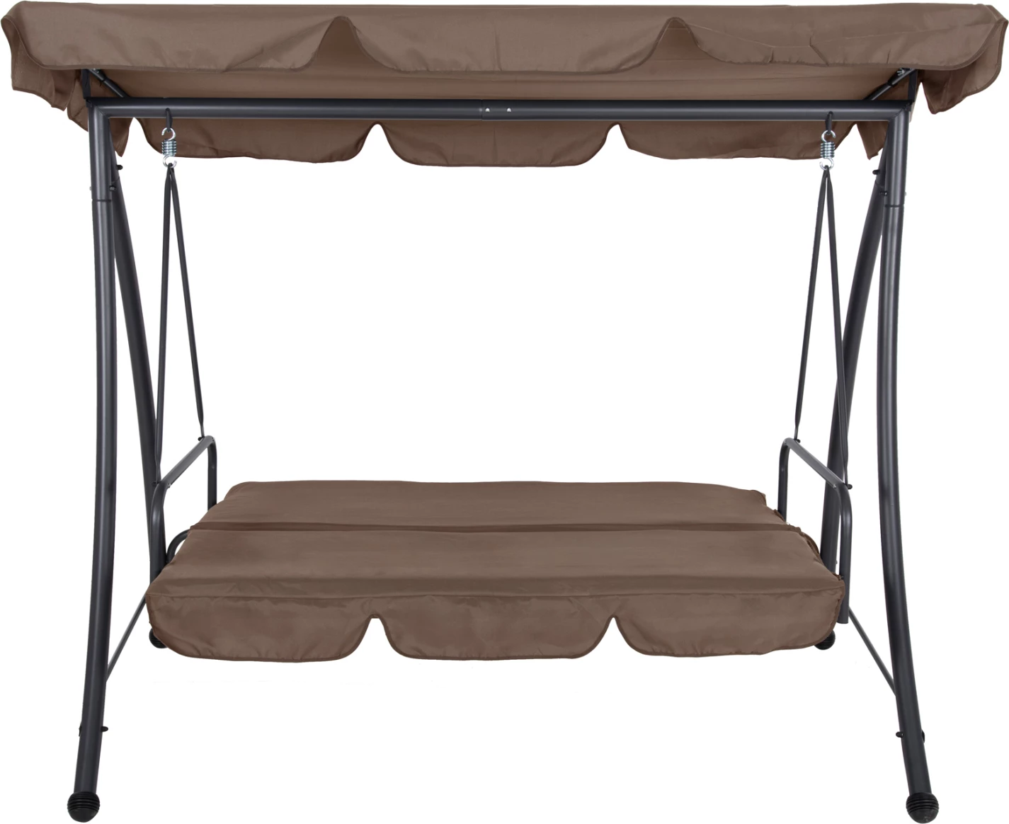 Shilte për verandë, 3-vendëshe, LIKID, FH5980.02, kornizë metalike, ngjyrë gri, pëlhurë ngjyrë kafe e çelur, 200x120x164H cm