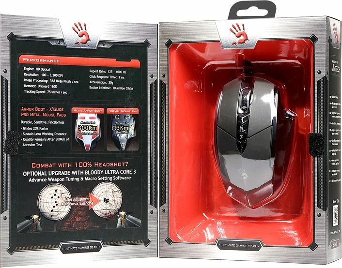 Maus gaming A4Tech Bloody V7m, 3200 DPI, 1000 Hz, USB me kabllo 1.8 m, i zi