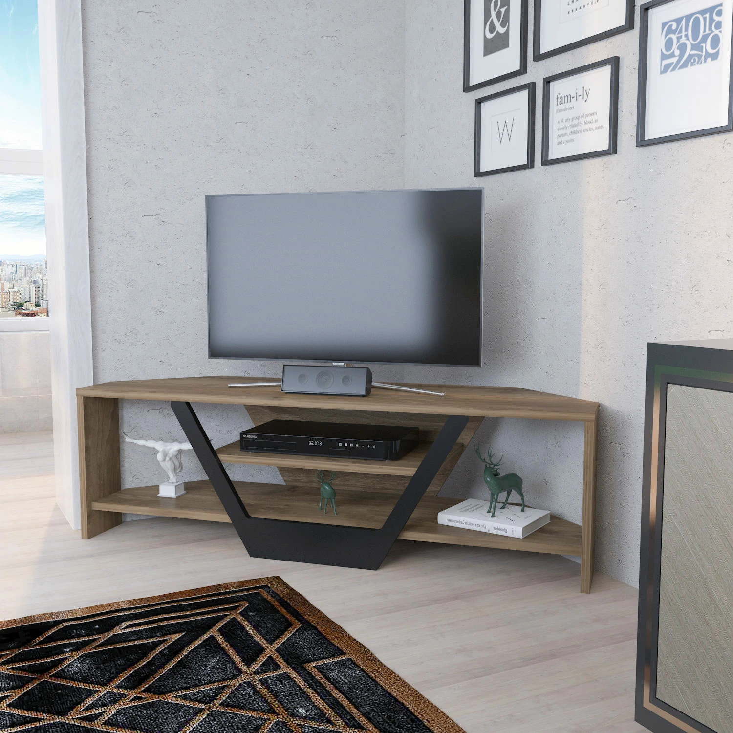 Komodë TV Hanah Home, Sares, ngjyrë arre, e zezë