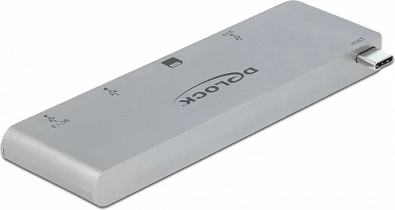 USB-C hub DeLOCK 64078, 2x USB-A + 1x USB-C, lexues SD/microSD, USB PD, gri