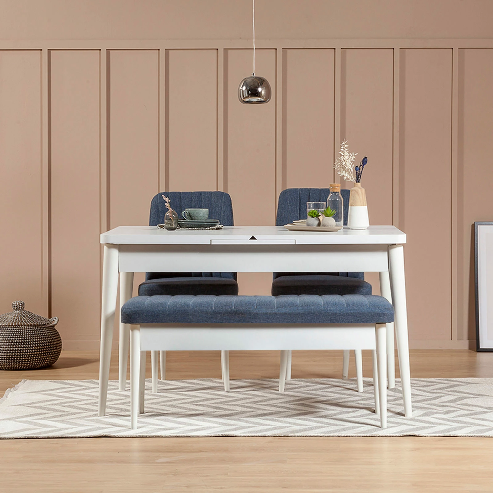 Stol modern me hapësirë për magazinim, ngjyrë e bardhë dhe kaltër e errët, Skye Decor Vina 1048-1