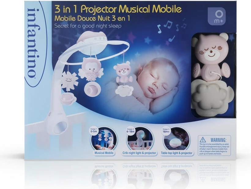 Karusel muzikor 3-në-1 Infantino, B-kids, 150302050, Powder pink, për foshnje
