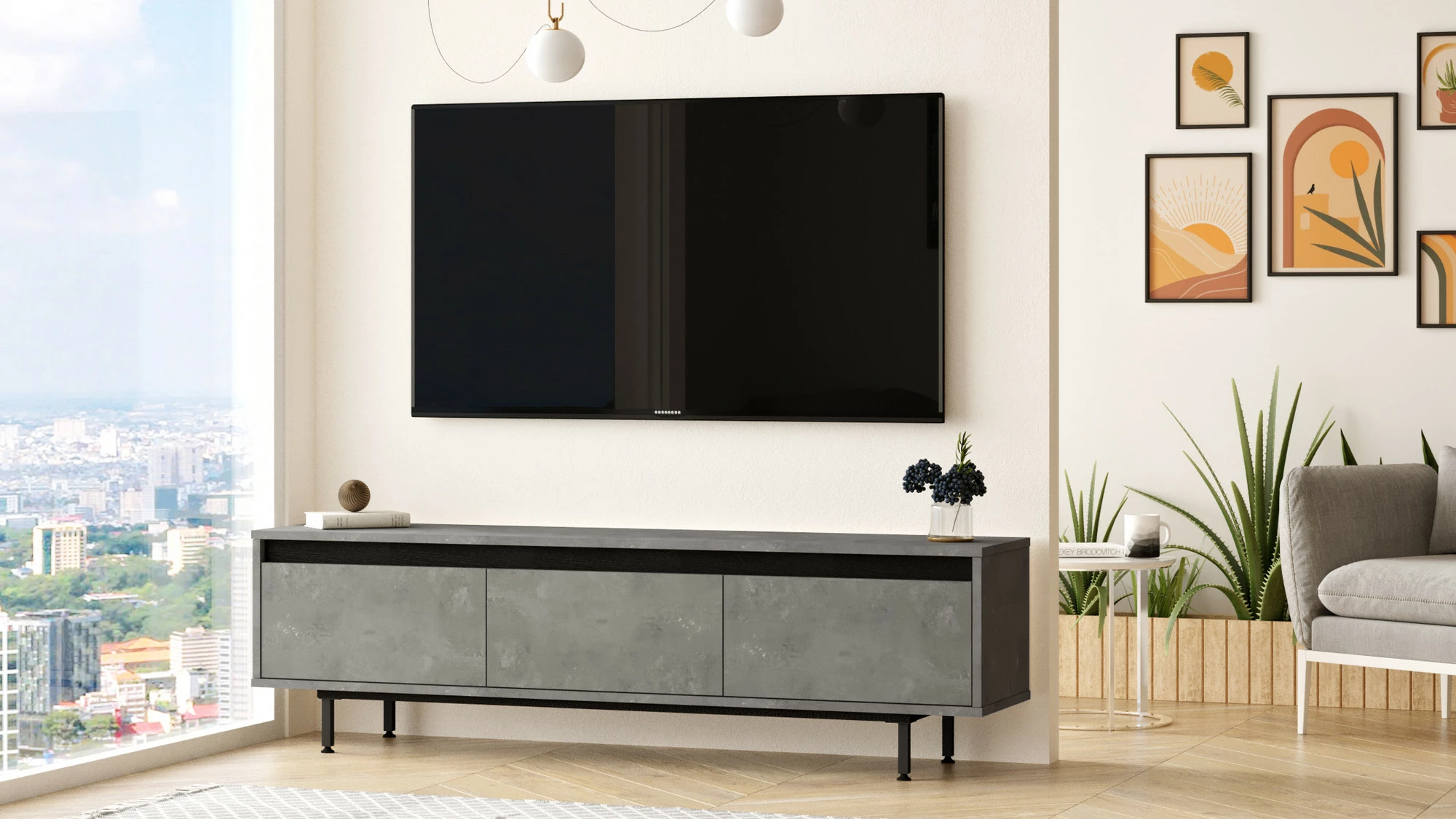 Komodë TV Hanah Home, LV1-RL, ngjyrë argjendi dhe e zezë
