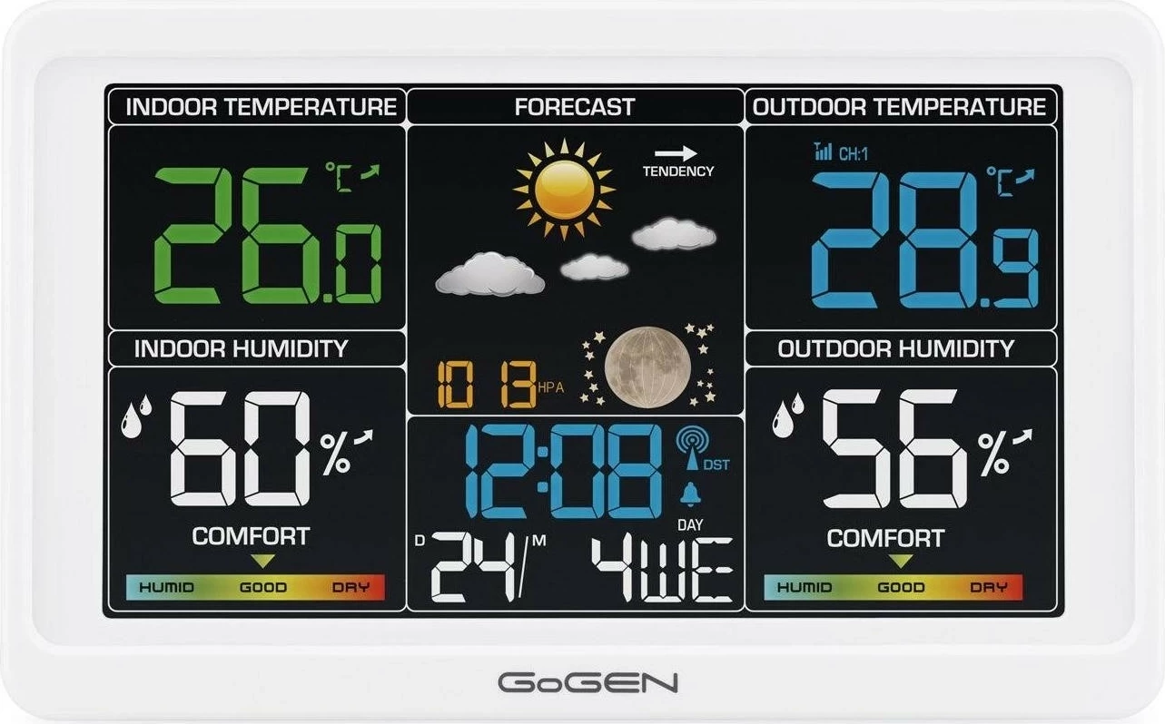 Stacion moti GoGEN GOG-ME3350, ekran me ndriçim, alarm, sensor wireless, i bardhë