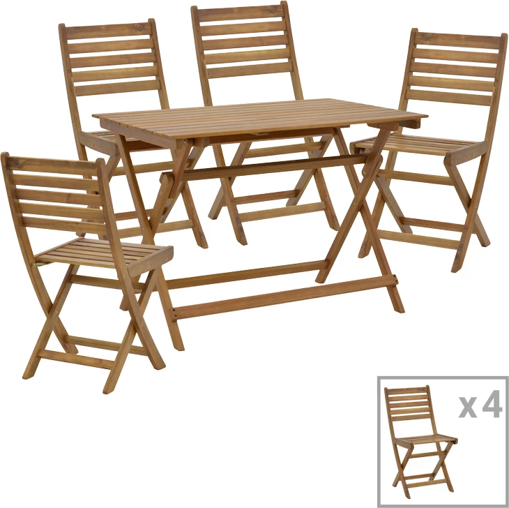 Tavolinë me karrige, set prej 5 copash, dru akacie, 100x65x72cm