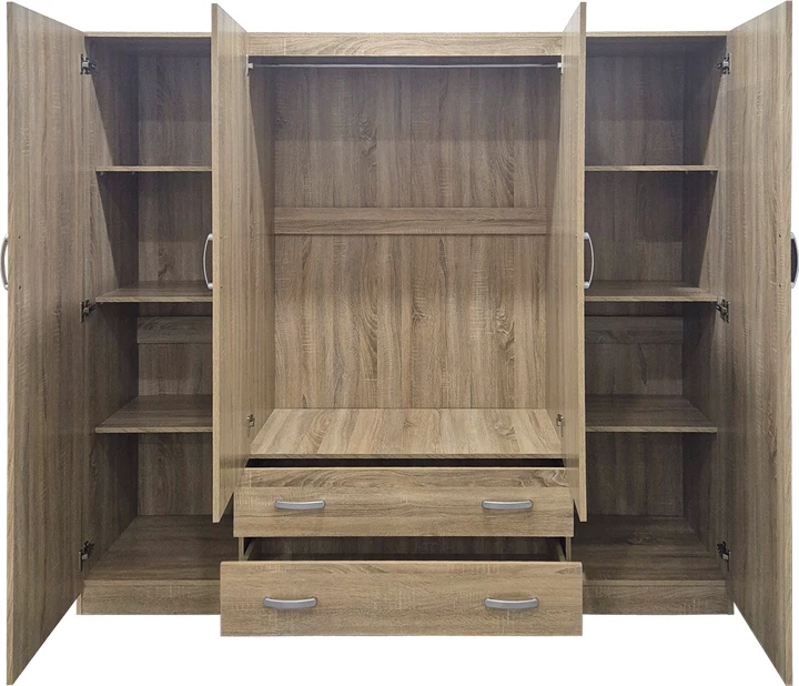 Dollap katërkanatësh me 2 sirtarë, Alvia, ngjyrë sonoma, 200x51x180cm