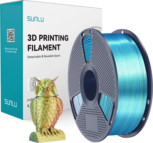Filament për printim 3D Sunlu PLA+ Silk TC R Y G, tri-color Kuqe-Verdhë-Gjelbër