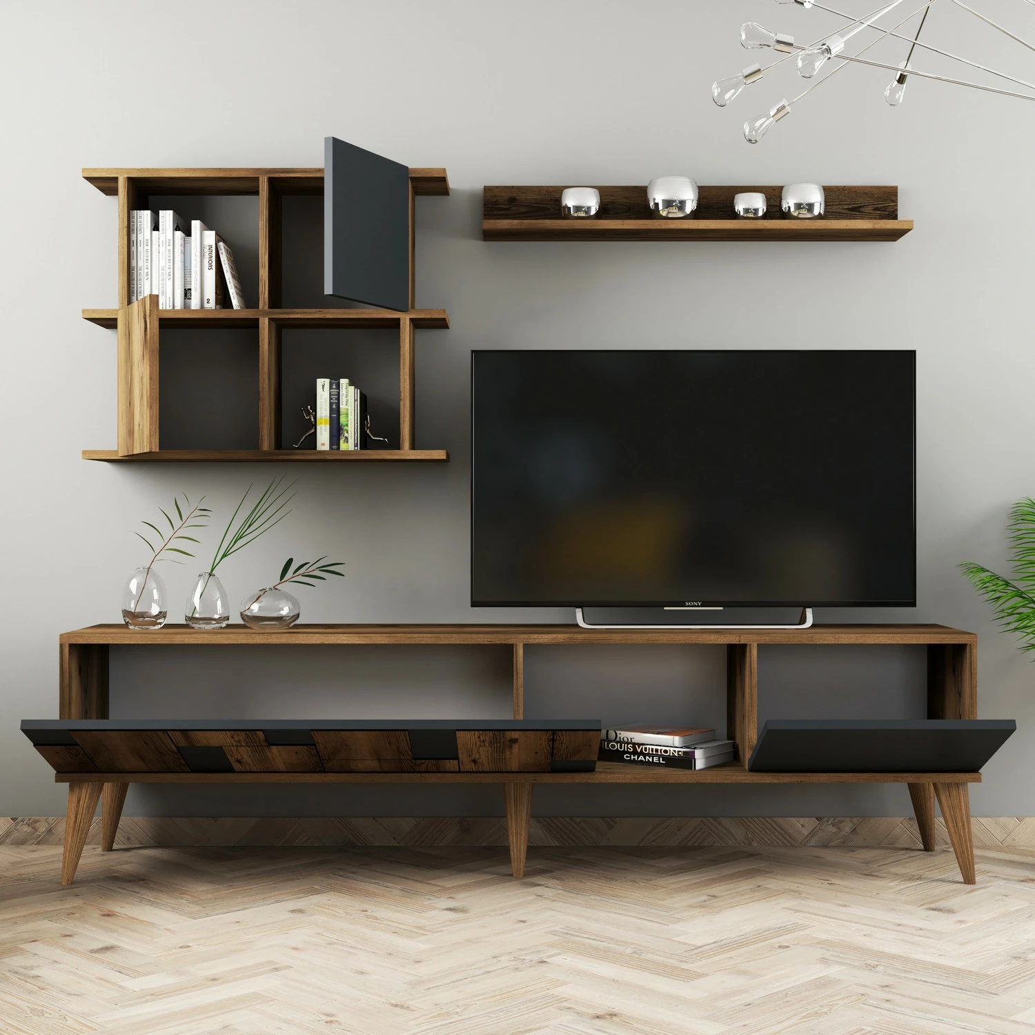 Komodë TV Hanah Home Madrid, ngjyrë arrë dhe antracit