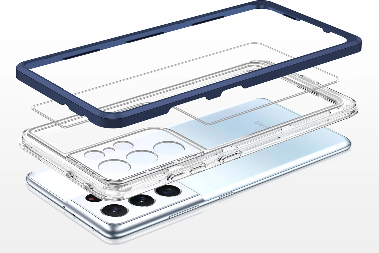 Mbështjellës Hurtel Clear 3in1 për Samsung Galaxy S23 Ultra, kornizë kaltër, transparent