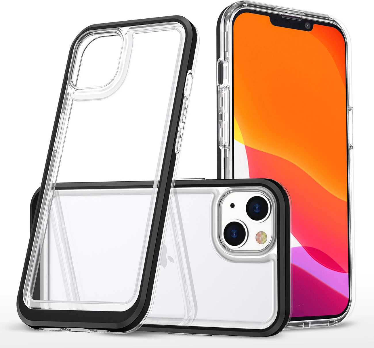 Mbështjellës Hurtel Clear 3in1 për iPhone 14 Plus, kornizë e zezë, transparent