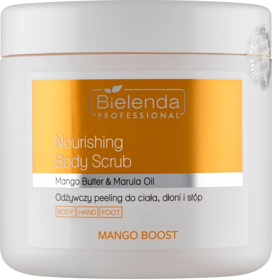 Scrub trupi, duarve dhe këmbëve Bielenda Professional Mango Boost Nourishing për femra, 550g