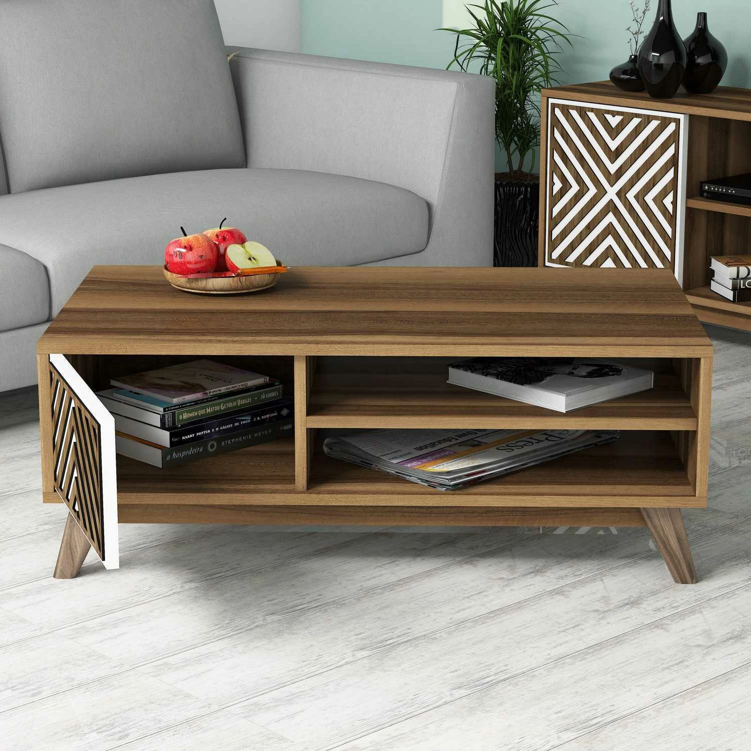 Tavolinë kafeje Skye Decor, ngjyrë arre dhe e bardhë, Inci