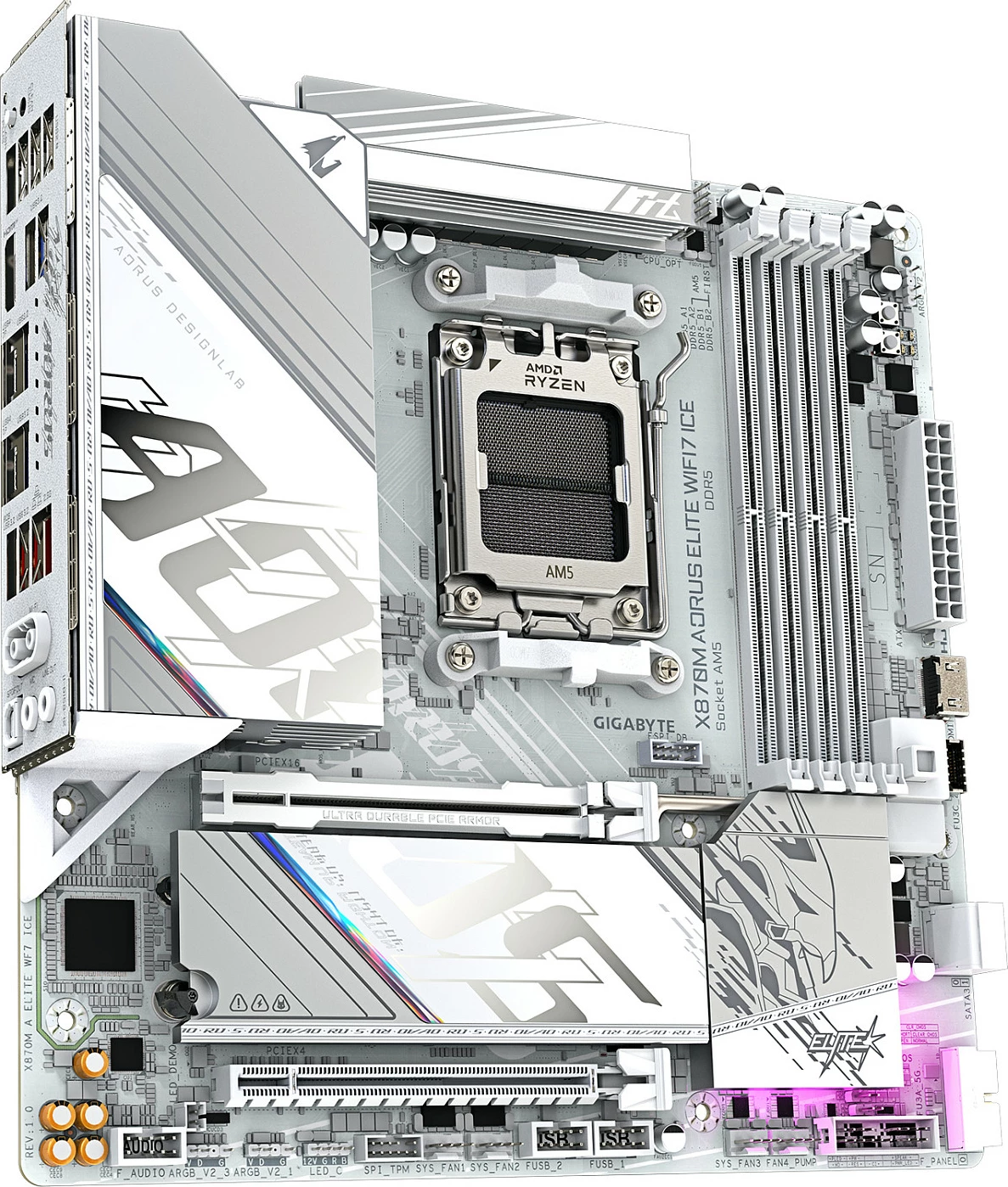 Pllakë amë Gigabyte X870M AORUS Elite WiFi7 ICE, Socket AM5, micro ATX, DDR5, PCIe 5.0, e bardhë