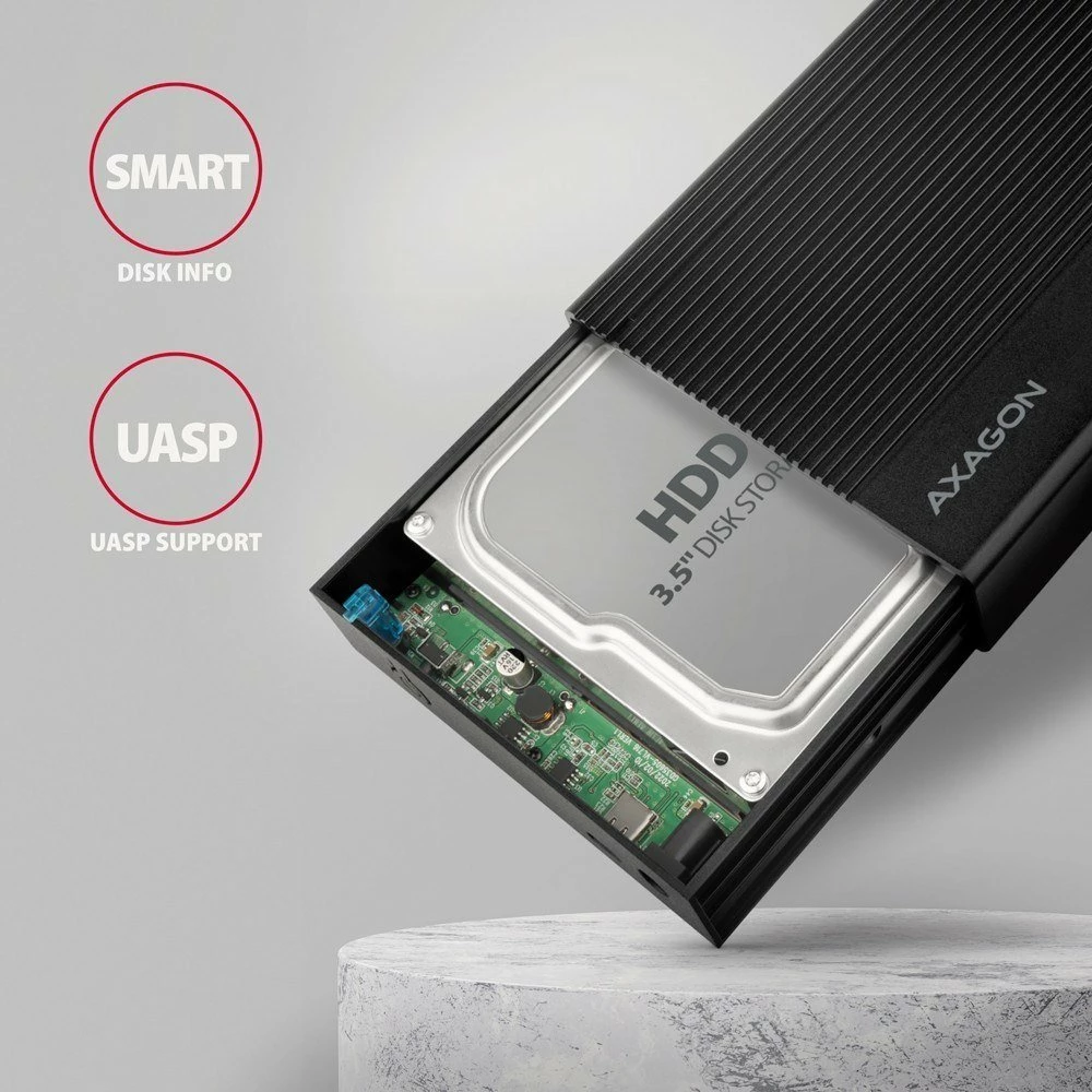 Kasë e jashtme për HDD 3.5\" Axagon EE35-GTR, USB 3.2 Gen 1, SATA 6G, alumini, e zezë