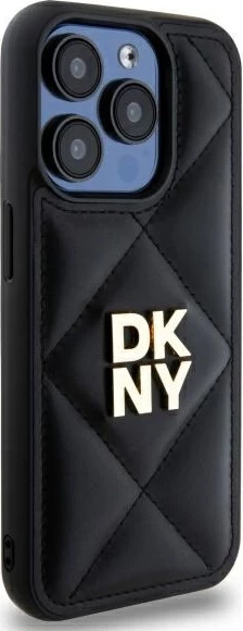 Mbështjellës DKNY për iPhone 15 Pro Max, i zi, Quilted Stack Logo